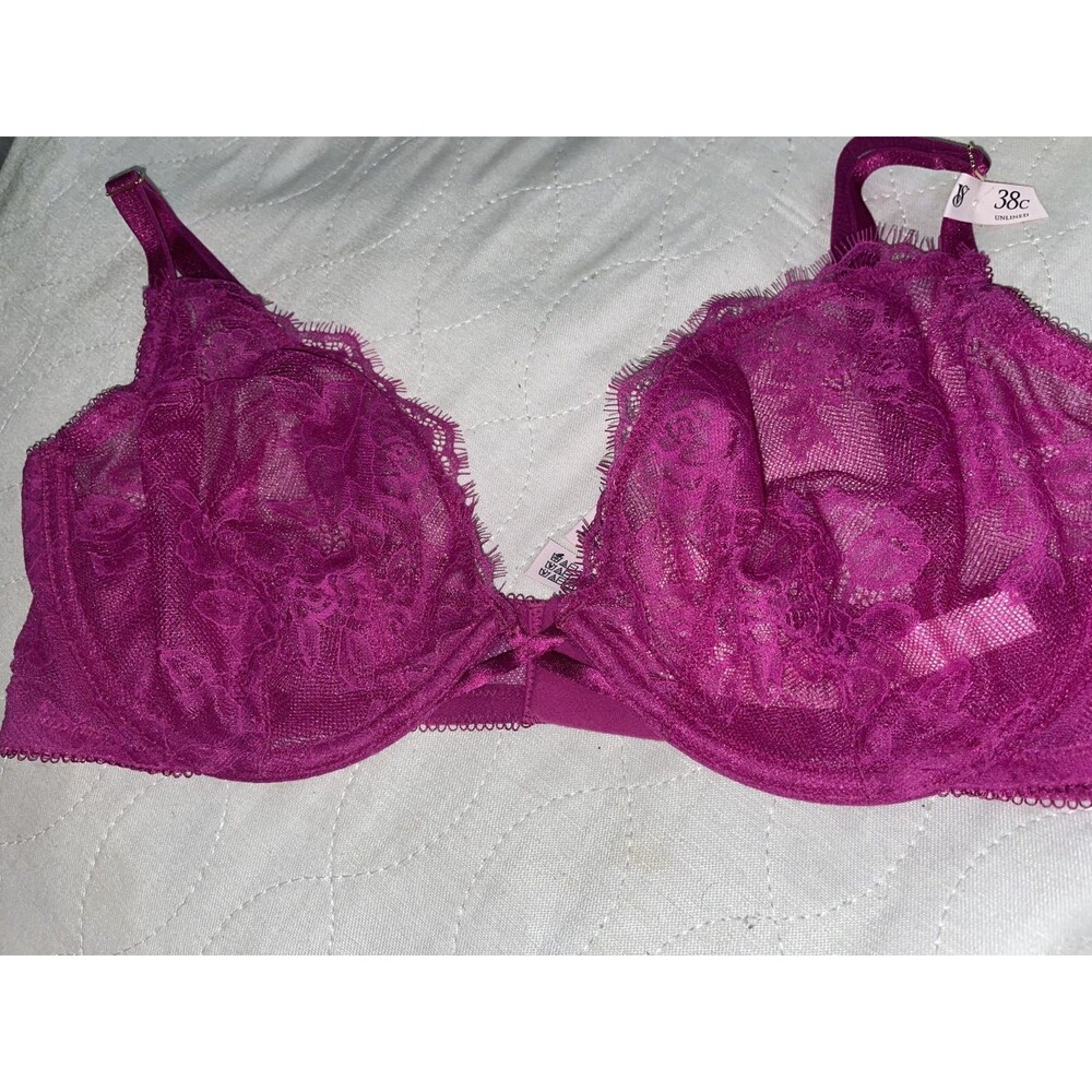 VICTORIA SECRET Very Sexy low cut demi BRA 38C NWT Unlined Lace Magenta